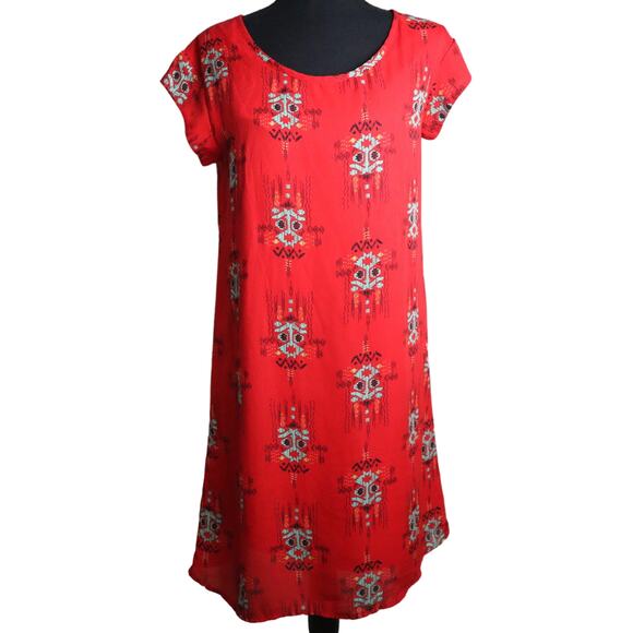 Madison Paige Red Shirt Dress Flowy Summer Aztec Navajo Indian Womens Small - Picture 1 of 7